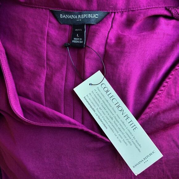 Banana Republic Women Top Petite Size PL Purple Tie Collar Sleeveless Office - Picture 7 of 8
